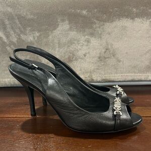 Gucci Black Leather Slingback Heels with Silver Hardware